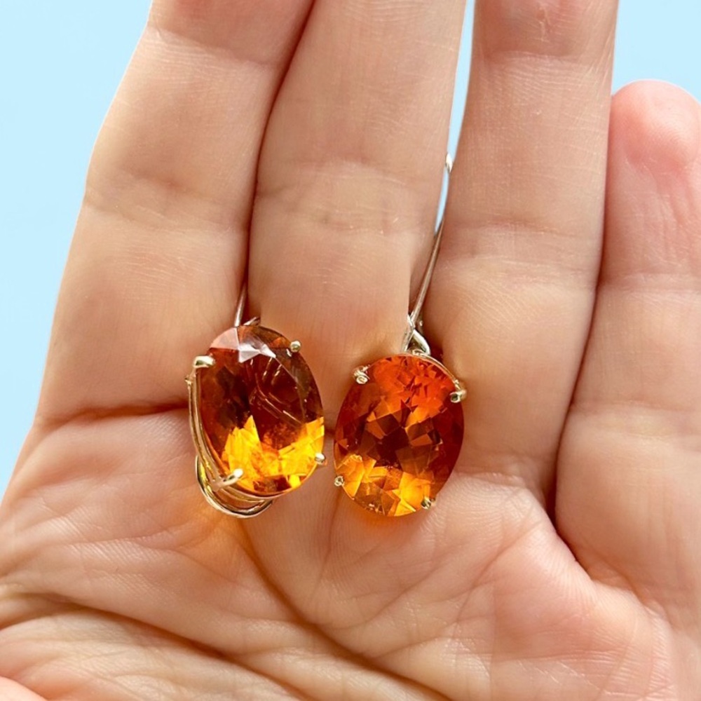 Exquisite Oversized AAA Madeira Citrine & 14K Gold Lever Back Earrings - Picture 2 of 15
